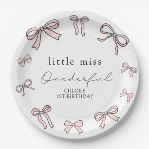 Pink Doodle Bow Baby Girl 1st Birthday Paper Plate