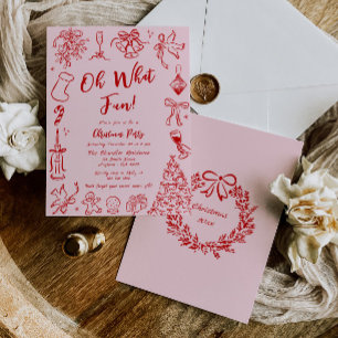 Pink Doodle Christmas Party Invitation Quirky Fun