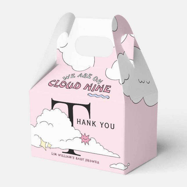 Pink Doodle Cloud Nine Baby Shower Favour Box (Front Side)