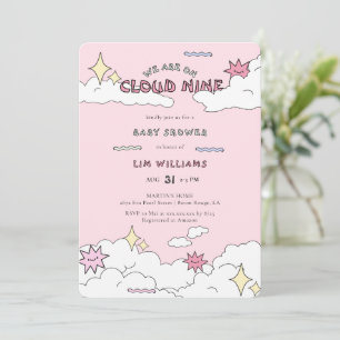 Pink Doodle Cloud Nine Baby Shower Invitation