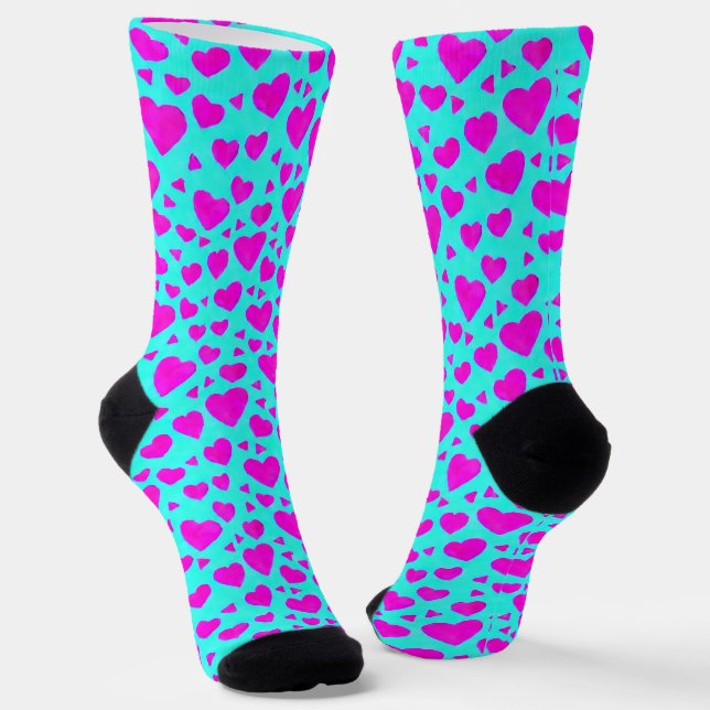 Pink Doodle Heart Socks (Angled)