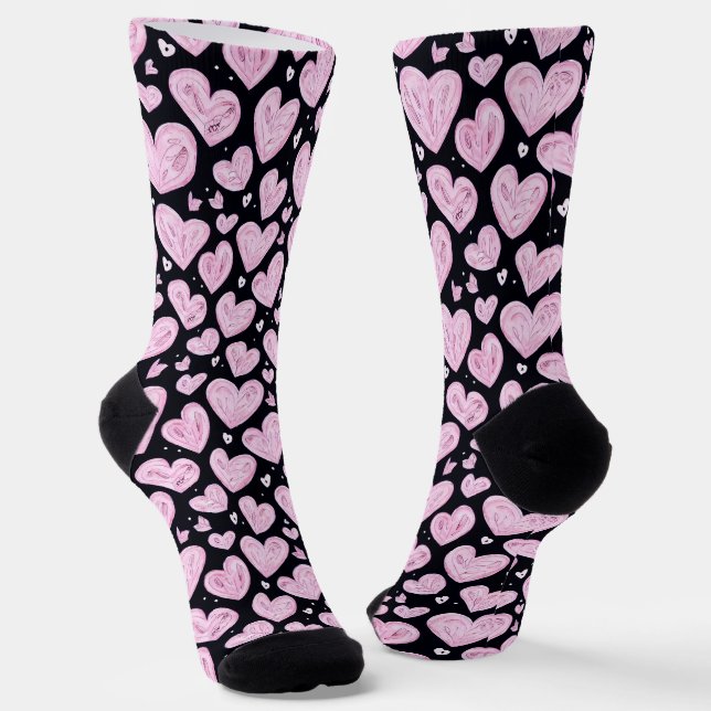 Pink Doodle Heart Socks (Angled)