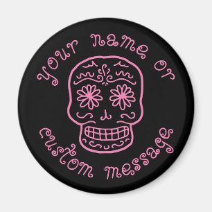 Pink Doodle Skull With Text Magnet