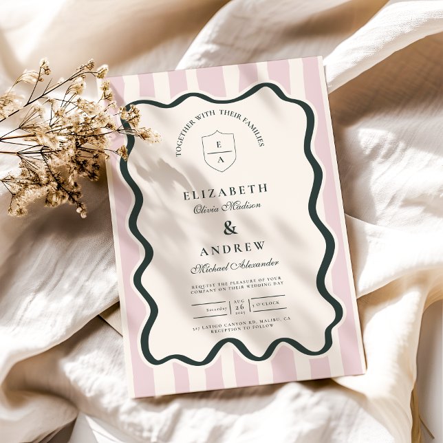 Pink Doodle Wavy Frame Wedding Invitation (Creator Uploaded)