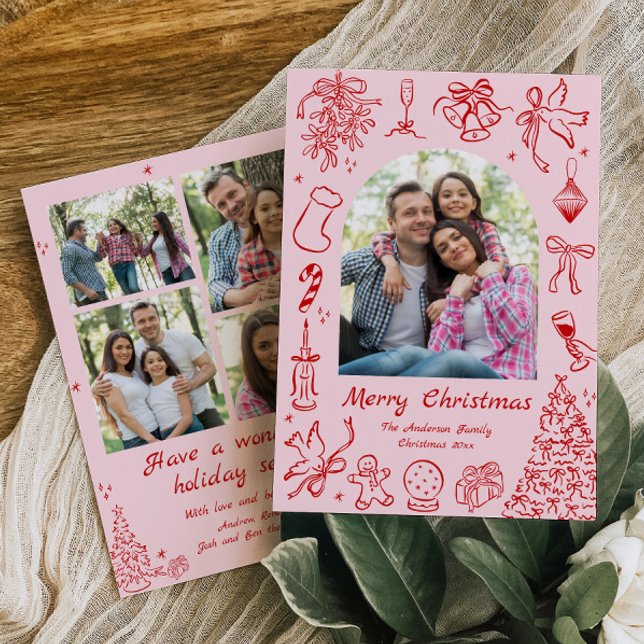 Pink Doodle Year in Review Card Family Newsletter  (Creator Uploaded)