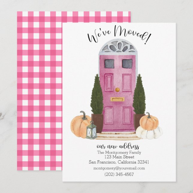 Pink Door Fall Scene Moving Announcement (Front/Back)