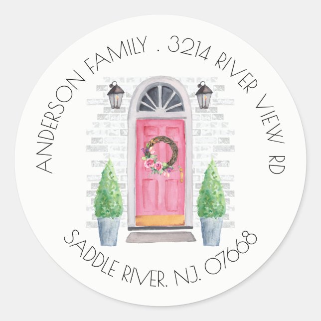 Pink Door | New Home Address Label Sticker (Front)