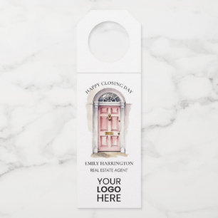 Pink Door Watercolor Closing Real Estate Agent Bottle Tag