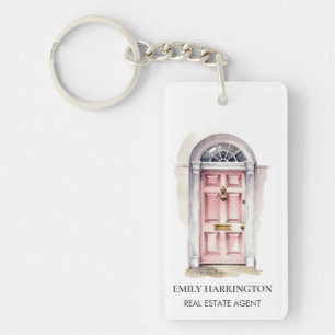 Pink Door Watercolor Logo Real Estate Agent Key Ring
