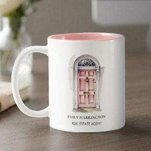 Pink Door Watercolor Logo Real Estate Agent Two-Tone Coffee Mug