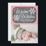 Pink Dot Chalkboard Snowflake Holiday Photo Card<br><div class="desc">Add your favourite family photo or baby girl first holiday or Christmas picture to this sweet, modern and pretty winter themed holiday photo card with two snowflakes on a chalkboard background and punchy hot pink dot pattern. It says Warm Wishes and it can be personalised with your family name, year...</div>