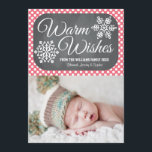 Pink Dot Chalkboard Snowflake Holiday Photo Card<br><div class="desc">Add your favourite family photo or baby girl first holiday or Christmas picture to this sweet, modern and pretty winter themed holiday photo card with two snowflakes on a chalkboard background and punchy hot pink dot pattern. It says Warm Wishes and it can be personalised with your family name, year...</div>