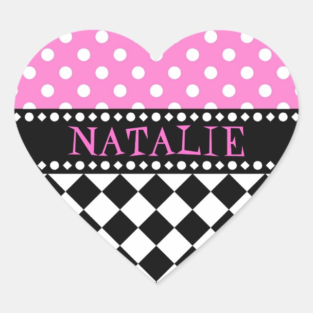 Pink Dot Chequerboard Heart Sticker (Front)