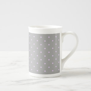 Pink Dot Grey Background Elegant Polka Dot Dotted Bone China Mug