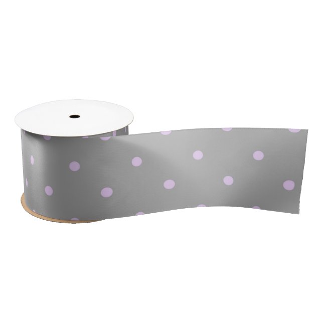 Pink Dot Grey Background Elegant Polka Dot Dotted Satin Ribbon (Spool)