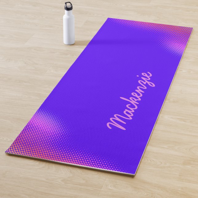 Pink Dot Pattern with Name on BRIGHT VIOLET Yoga Mat (In Situ)