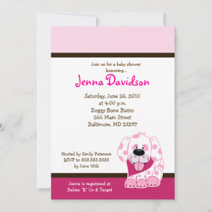 Pink Dot Puppy Dog Baby Girl Shower 5x7 Invitation
