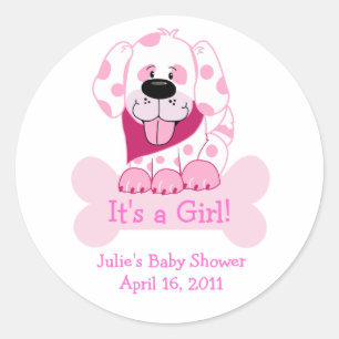Pink Dot Puppy Dog Baby Shower Favour Stickers