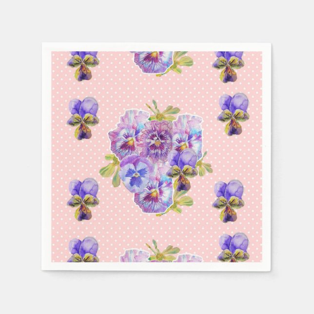 Pink Dot Shabby Chic Pansy Decor Serviette Napkins (Front)