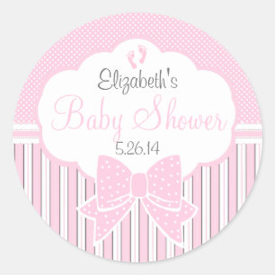 Pink Dots and Stripes-Baby Shower Classic Round Sticker