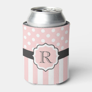 Pink Dots and Stripes Pattern Can Cooler