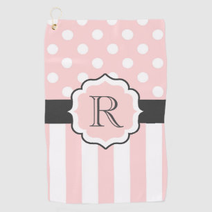 Pink Dots and Stripes Pattern Golf Towel
