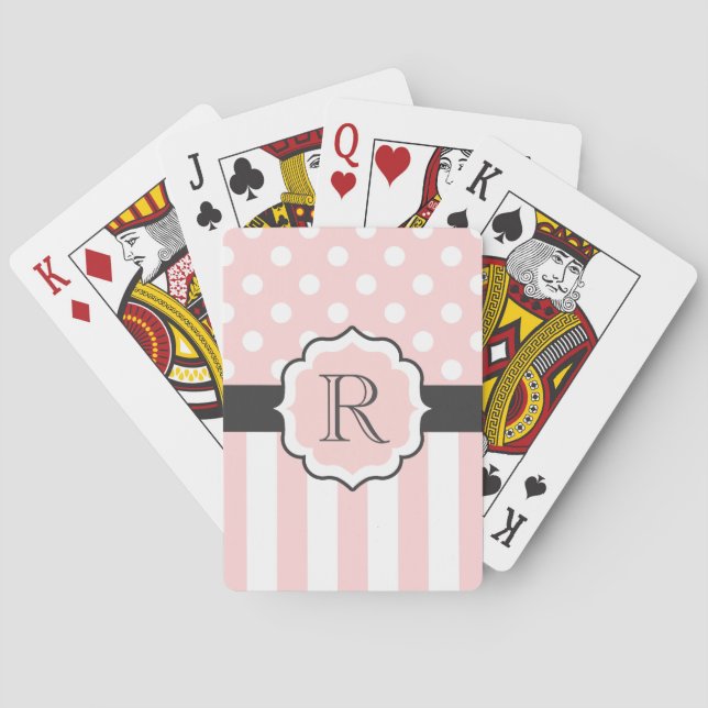 Pink Dots and Stripes Pattern Playing Cards (Back)