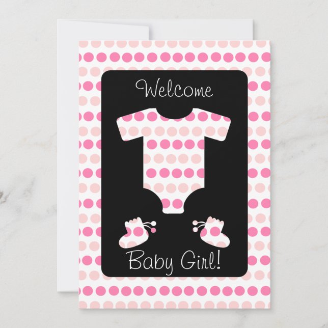 Pink Dots Baby Girl Clothes and Booties Shower Invitation (Front)