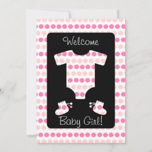 Pink Dots Baby Girl Clothes and Booties Shower Invitation