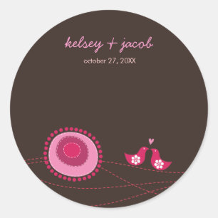 Pink Dots Cute Flowers Love Birds Wedding Sticker