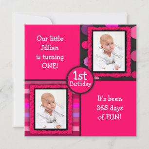 Pink Dots Girls First Birthday Photo Invitation