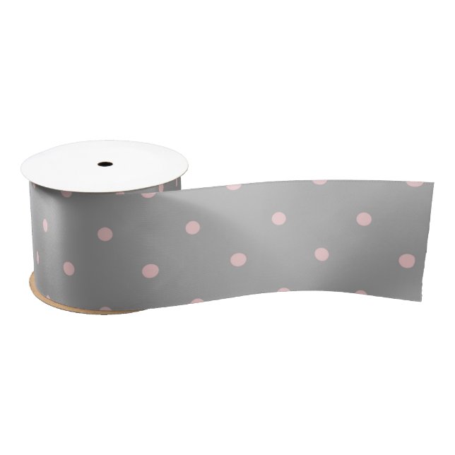 Pink Dots Girly Feminine Circles Happy Easter Grey Satin Ribbon (Spool)