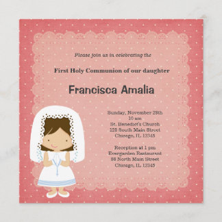 Pink dots holy communion girl invitation