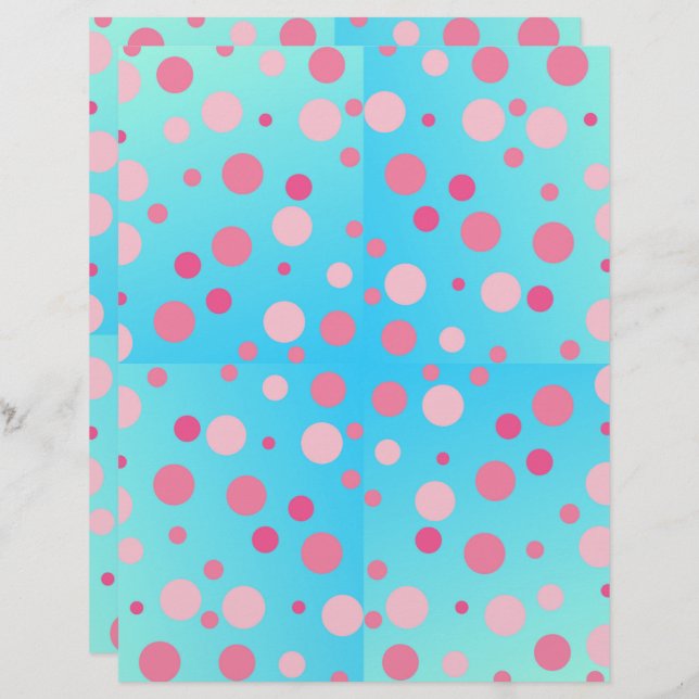 Pink Dots on Blue Recycled Scrapbooking Paper  (Front/Back)