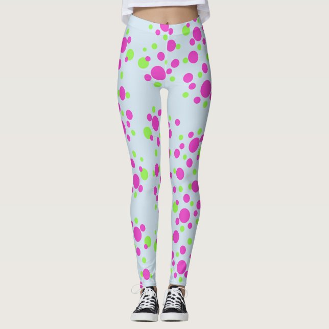 Pink Dots on Light Blue - Leggings (Front)