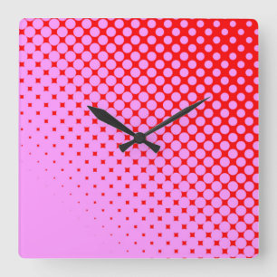 Pink Dots on Red Square Wall Clock