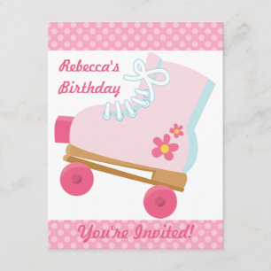 Pink Dots Roller Skating Birthday Party Invitation