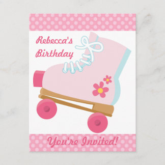 Pink Dots Roller Skating Birthday Party Invitation