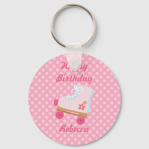 Pink Dots Rollerskate Birthday Keychain