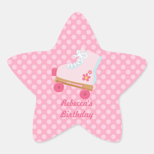Pink Dots Rollerskate Birthday Star Stickers (Front)