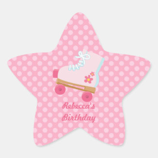 Pink Dots Rollerskate Birthday Star Stickers