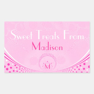 Pink Dots & Swirls-Monogram Sweets Rectangular Sticker