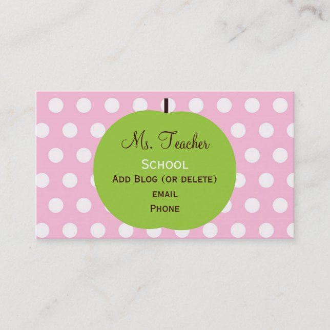 Pink Dots Teacher Business Cards (Front)