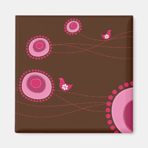 Pink Dotted Flowers and Birds Magnet