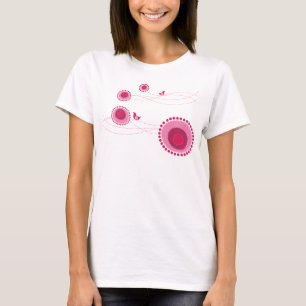 Pink Dotted Flowers and Birds T-shirt