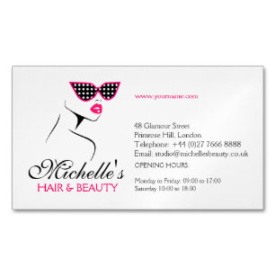 Pink dotted sunglasses hair and beauty branding 	Magnetic business card