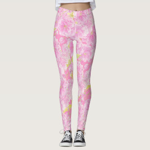 Pink double blossom flower leggings