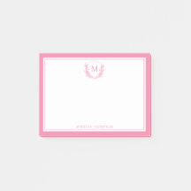 Pink Double Border Floral Crest Classic Monogram