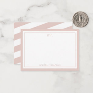 Pink Double Border Modern Monogram Striped Card