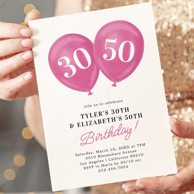 Pink Double Celebration Joint Birthday Party Invitation (Creator Uploaded)